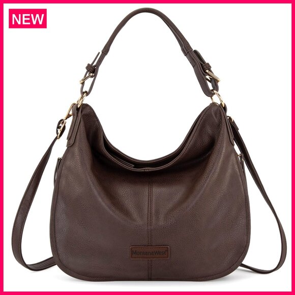 Large Vegan Leather Hobo Shoulder Bag with Multiple Pockets